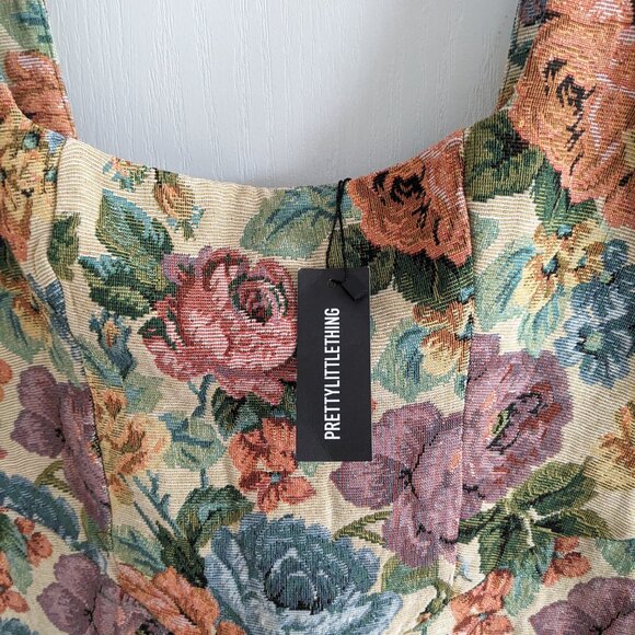 Pretty Little Thing NWT Stone Floral Twill Bodycon Dress Sz 6 - Picture 5 of 7